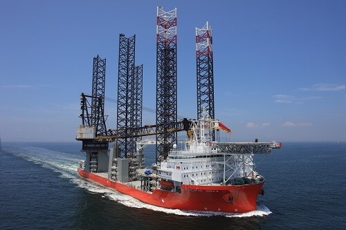 삼성중공업이 싱가포르 SPO사에 인도한 해상 풍력발전기 설치선 '퍼시픽 오르카(PACIFIC ORCA) 호' (사진 제공=삼성중공업). © News1