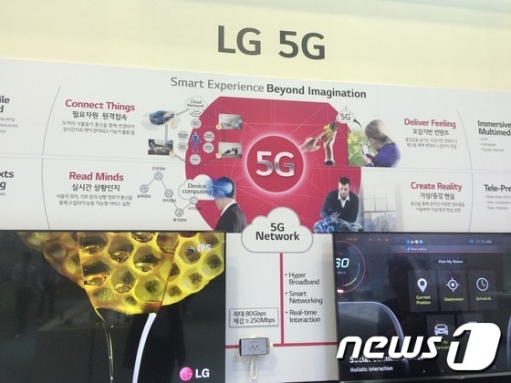 LG전자 전시관의 5G 이동통신에 대한 설명 조형물. © News1