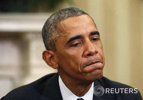 버락 오바마 미국 대통령이 22일(현지시간) 백악관에서 기자회견을 열고 있다.© 로이터=뉴스1