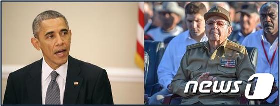 버락 오바마 미국 대통령(좌)와 라울 카스트로 쿠바 대통령. © AFP=뉴스1 2014.12.18/뉴스1 © News1