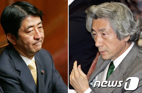정치적 사제 관계인 아베 신조 일본 총리(좌)와 고이즈미 준이치로 전 총리. © AFP=뉴스1