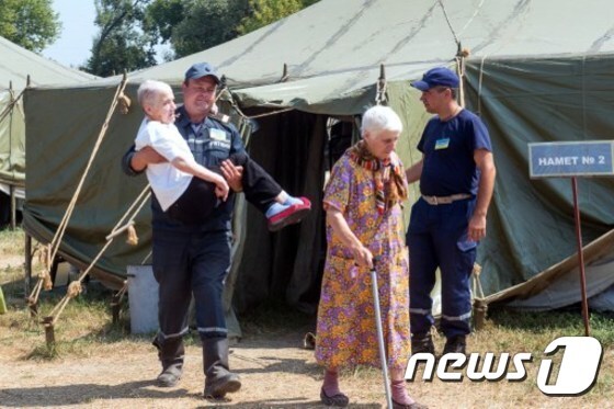 우크라이나 루한스크 스바토보에 위치한 난민촌의 모습©AFP= News1 2014.08.21/뉴스1 © News1 이혜림 기자