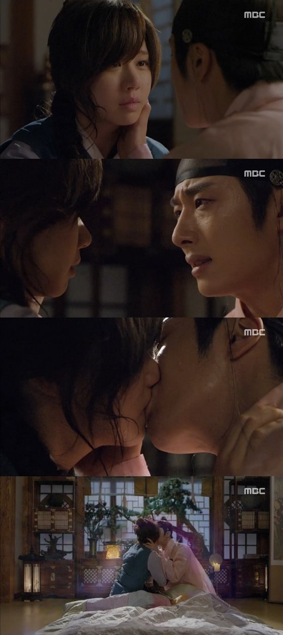 23일 방송된 ´야경꾼 일지´에서 정일우와 고성희가 첫키스를 나눴다. © MBC ´야경꾼 일지´ 캡처