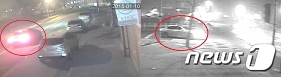 크림빵 뺑소니 사고 직후 경찰이 처음 용의차량으로 지목했던 하얀색 승용차가 찍힌 CCTV 영상. © News1 D.B
