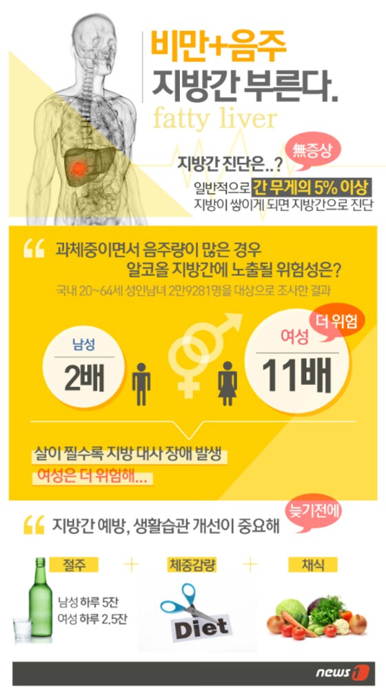 [그래픽뉴스] 비만+음주, 지방간 부른다