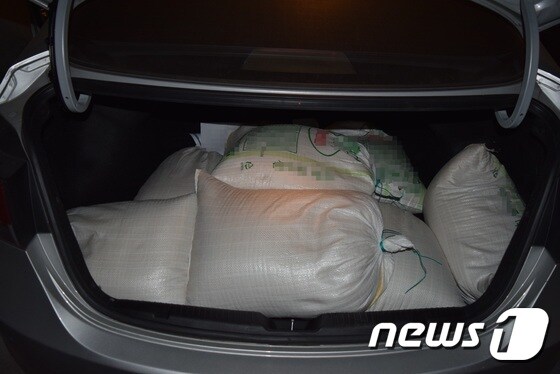 10일 상습적으로 농가에서 쌀을 훔친 이들의 차량에서 보관중이 쌀 포대가 발견됐다. 사진제공=부안경찰서© News1