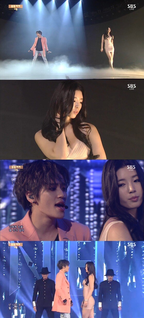 ´인기가요´ 니엘이 유승옥과 한무대에서 호흡을 맞췄다. © News1스포츠 / SBS ´인기가요´ 캡처