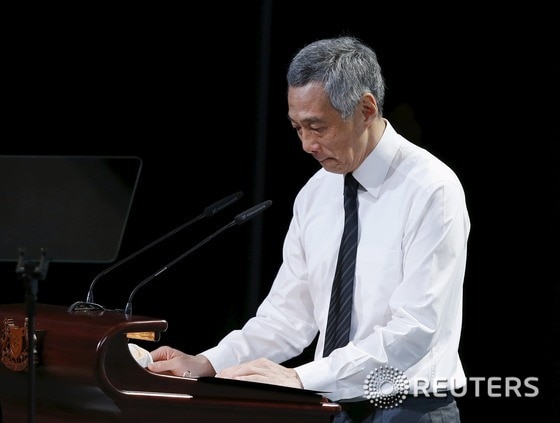 리콴유 전 싱가포르 총리의 장례식에서 추모사를 낭독하는 리센룽 현 총리. © 로이터=뉴스1