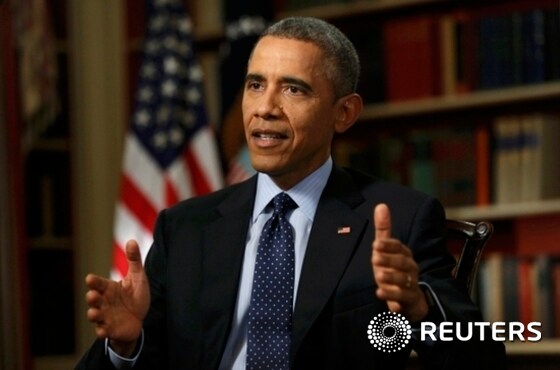 미국의 버락 오바마 대통령이 2일(현지시간) 워싱턴 백악관 도서관에서 로이터통신과 단독인터뷰를 갖고 있다. © News1 이기창