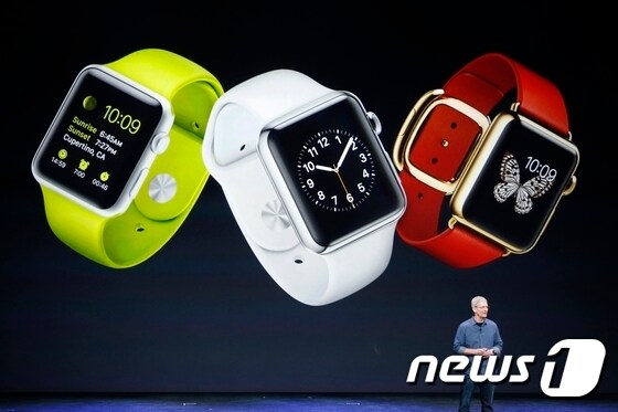 애플은 9일(현지시간) 미국 샌프란시스코 에바 부에나 센터에서 첫 스마트워치인 '애플워치'를 정식으로 공개할 예정이다.© <span>AFP=News1</span>