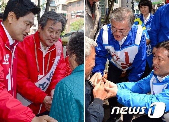김무성 새누리당 대표(왼쪽사진)와 문재인 새정치민주연합 대표. 2015.4.23/뉴스1 © News1 양동욱 기자