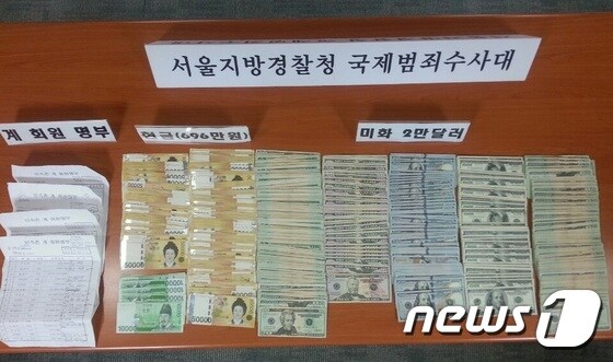 경찰이 압수한 현금. (서울지방경찰청 국제범죄수사대 제공) © News1