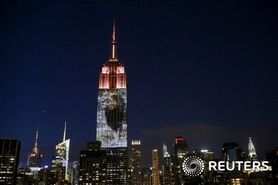 An image of Cecil the lion is projected onto the Empire State Building as part of an endangered species projection to raise awareness, in New York