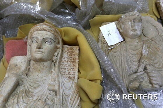 이슬람국가(IS)의 파괴행위를 피하기 위해 시리아 수도 다마스쿠스로 옮겨진 고대 유물들. © 로이터=뉴스1 / © News1