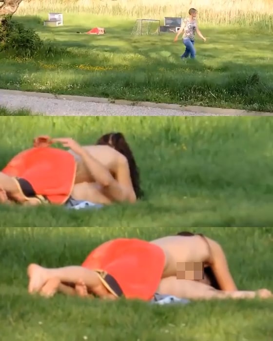 대낮 공원에서 사랑을 나눈 커플의 모습이 카메라에 고스란히 담겼다. © News1스타 / 유튜브 캡처