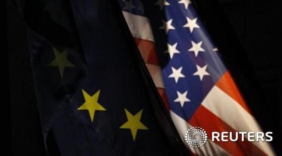 미국 성조기와 유럽연합(EU) 깃발© 로이터=뉴스1