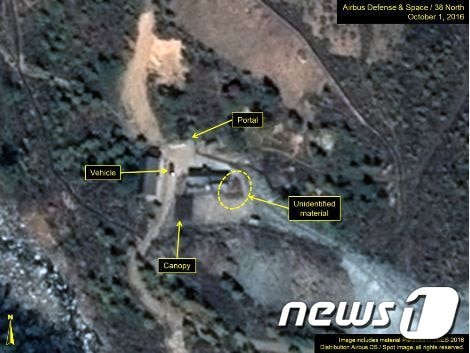북한 길주군 풍계리 핵실험장 위성사진.(출처:38노스 웹사이트 캡처)