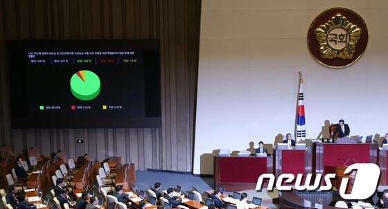 국회 본회의 '최순실 특검법' 통과