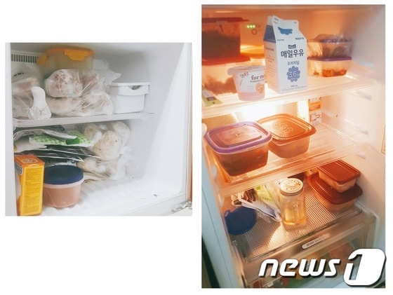 기자의 집 냉장고 냉동실과 냉장실 내부 모습. © News1