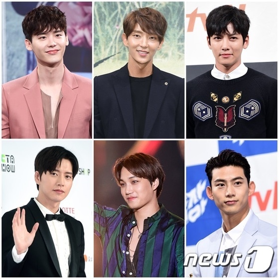 배우 이종석, 이준기, 지창욱, 2PM 택연, 엑소 카이, 박해진(왼쪽 위부터 시계방향)이 '첫키스만 여섯번째'에 출연한다. © News1star DB