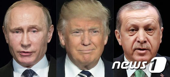 (왼쪽부터) 블라디미르 푸틴 러시아 대통령, 도널드 트럼프 미국 대통령 당선인, 레제프 타이이프 에르도안 터키 대통령© AFP=뉴스1