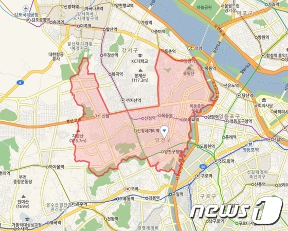 서울 양천구의 형태가 강아지를 닮은 것처럼 보인다.(사진 네이버 지도 캡처)© News1