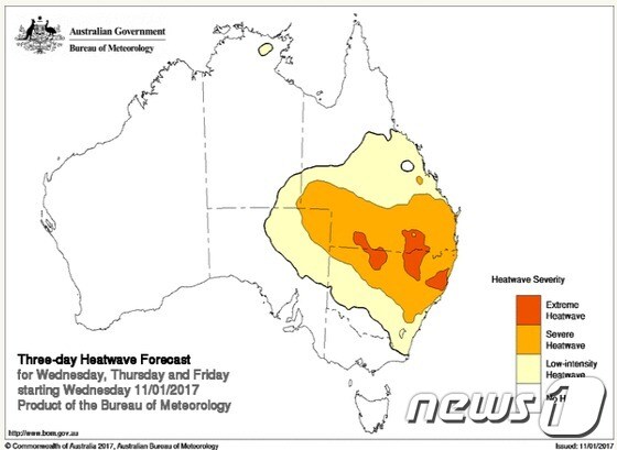 호주 기상청은 오는 13일 호주 동부 기온이 최고 47도를 기록할 것으로 내다 봤다. (사진=Bureau of Meteorology)© News1