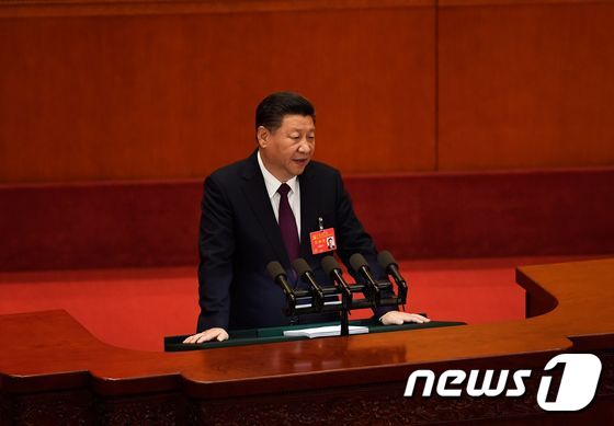 시진핑  주석이 지난해  10월 베이징 인민대회당에서 열린 중국 공산당 당대회 개막식에서 연설하고 있다. © AFP=뉴스1 © News1 우동명 기자