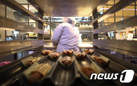 서울 시내의 한 파리바게뜨 지점에서 제빵사가 빵을 만들고 있다. /뉴스1 © News1 허경 기자