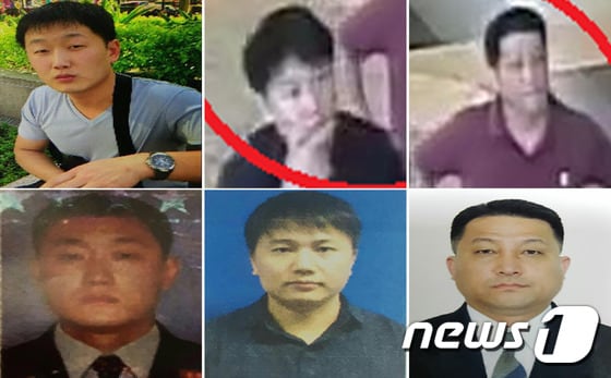 말레이시아 경찰이 배포한 '김정남 살해사건' 용의자 사진이다. 위쪽은 CCTV를 캡처한 것이며, 아래쪽은 여권 사진이다. 왼쪽에서 오른쪽 방향으로 리지우(30), 고려항공 직원 김욱일(37), 북한대사관 2등 서기관 현광성(44)이며, 모두 북한 국적이다. © AFP=뉴스1 © News1 