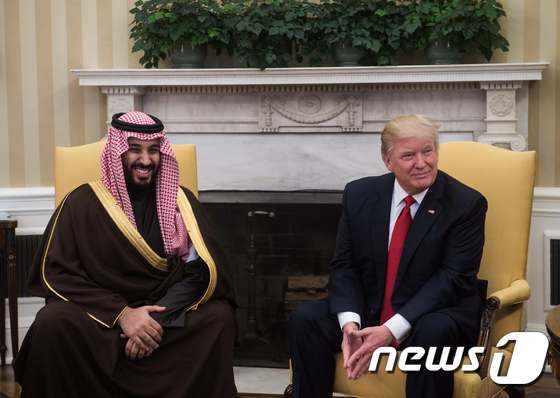 도널드 트럼프 미국 대통령과 모하메드 빈 살만 사우디아라비아 부왕세자가 워싱턴 백악관에서 만나 회담을 가지고 있다. . © AFP=뉴스1