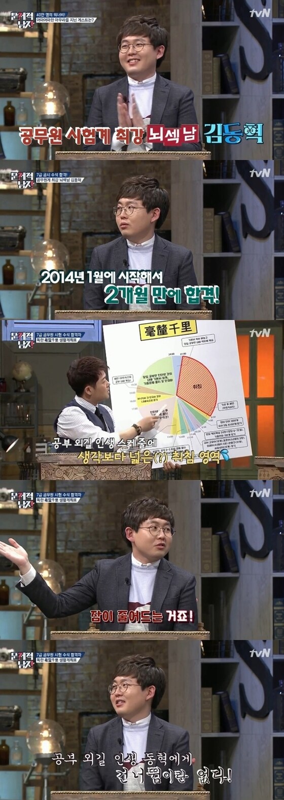 공무원 시험 분야의 뇌섹남 김동혁이 19일 방송에 출연했다. © News1star / tvN '뇌섹시대-문제적 남자' 캡처