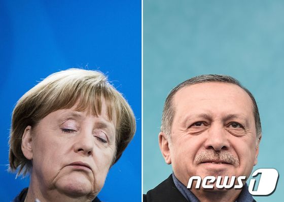 앙겔라 메르켈 독일 총리(왼쪽)와 레제프 타이이프 에르도안 터키 대통령. © AFP=뉴스1