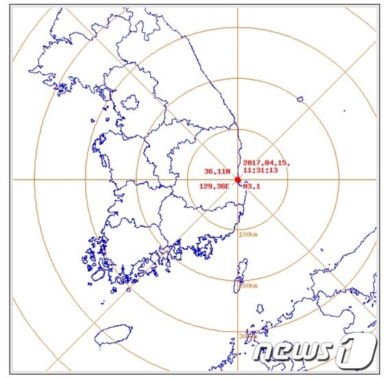 15일 오전 11시31분 경북 포항시 북구 북쪽 8km 지점에서 리히터 규모 3.1의 지진이 발생했다./자료=기상청 캡쳐 © News1