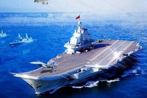 항공모함 갑판 위에서 막 이륙하고 있는 비행기가 러시아 미그기다. - 웨이보 갈무리