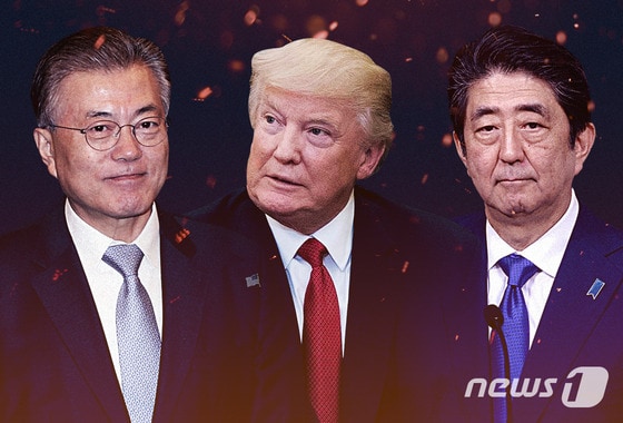 (왼쪽부터) 문재인 대통령, 도널드 트럼프 미국 대통령, 아베 신조 일본 총리. © News1 DB