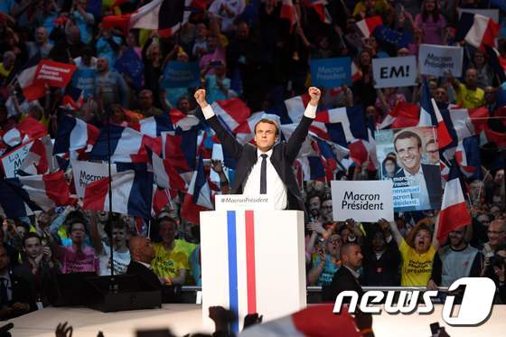 프랑스 최연소 대통령으로 당선된 마크롱의 유세장. © AFP=뉴스1