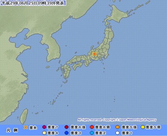 일본 나가노현 남부에서 25일 오전 규모 5.6, 규모 4.4의 지진이 발생했다. (출처:일본기상청)