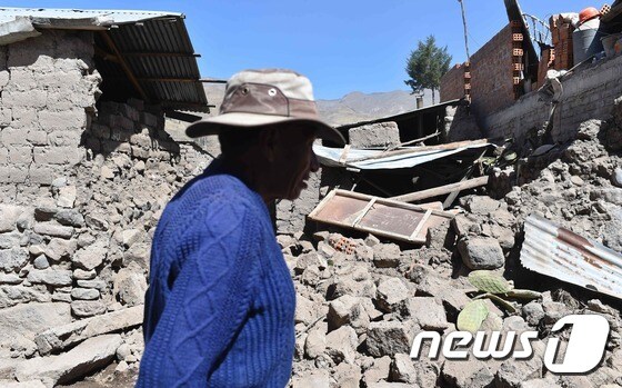 지난해 8월 페루 남부 지역에서 발생한 지진 피해 현장.© AFP=뉴스1
