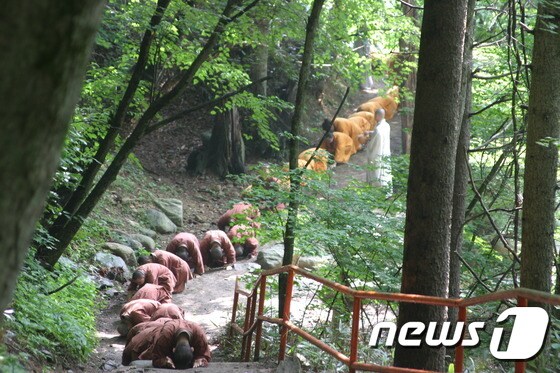월정사 출가학교 삼보일배 모습(월정사 제공)/뉴스1 © News1