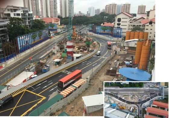 쌍용건설 싱가포르 지하철 TEL T308공구 공사현장의 도로이설 작업 모습. 쌍용건설은 총 16회의 도로이설을 계획 중이다./사진제공=쌍용건설© News1