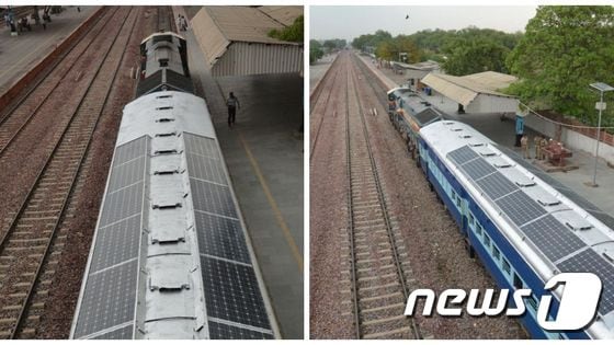 태양광 패널을 지붕에 부착한 열차가 인도 뉴델리에서 운행을 시작했다.[출처=쿼츠]© News1