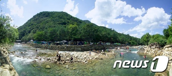 본격적인 무더위가 시작되면서 많은 피서객들이 송계계곡을 찾아 피서를 즐기며 물놀이를 하고 있다.© News1
