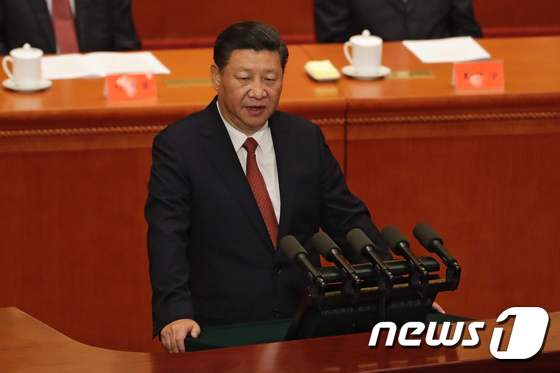 시진핑(習近平) 중국 국가주석이 베이징 인민대회당에서 인민해방군 건군 90주년 기념연설을 하고 있다. © AFP=뉴스1 
