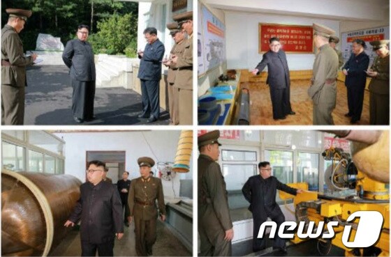 북한 김정은 노동당 위원장이 국방과학원 화학재료연구소를 시찰했다고 조선중앙통신이 23일 밝혔다. (노동신문) 2017.8.23/뉴스1