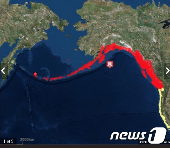 23일 자정께 알래스카에서 규모 7.9 강진이 발생했다. 쓰나미 경보도 발령된 상태다. [출처=tsunami.gov]© News1