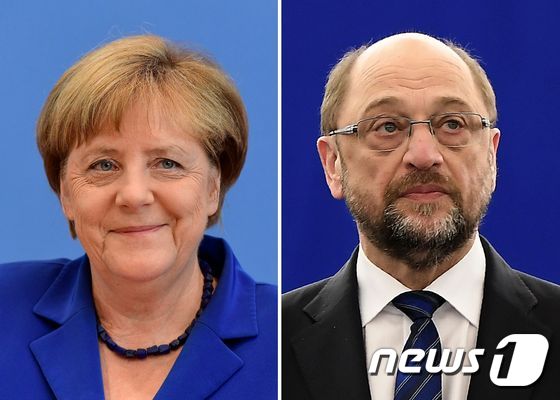앙겔라 메르켈 독일 총리(왼쪽)와 마틴 슐츠 사회민주당 대표. © AFP=뉴스1