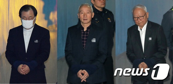 박근혜 정부 당시 국정원 특수활동비를 청와대에 상납한 혐의를 받고 있는 이병기, 남재준, 이병호 전 국정원장(왼쪽부터)이 11일  항소심 선고공판에서  형이 감형됐다. © News1 이광호 기자