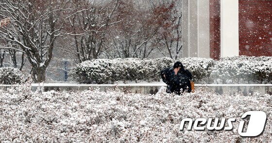 눈 내리는 청주대학교 교정 2018.12.11/뉴스1 © News1 김용빈 기자