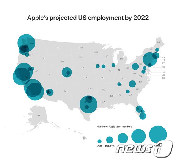 애플이 발표한 오는 2022년까지의 미국 내 고용 계획. (출처=애플) © News1
